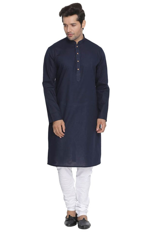 Men's Blue Cotton Linen Straight Kurta Pyjama Set