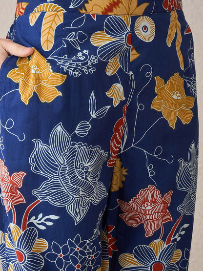 Dhiyona IE Printed V-Neck Pure Cotton A-Line Tunic With Trouser