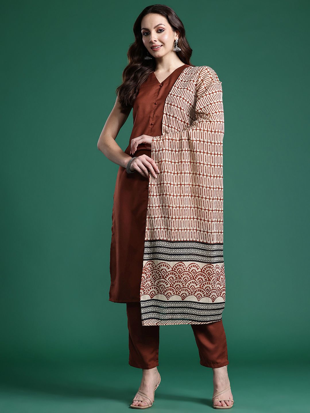 Solid Regular Kurta with Trousers & Dupatta