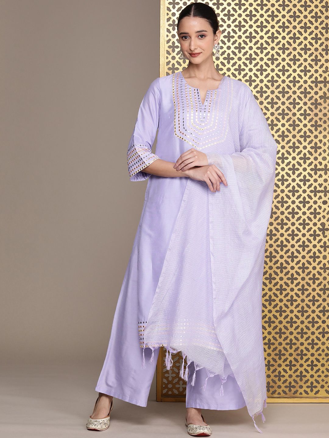 Dhiyona PD Women Embroidered Beads and Stones Jashn Kurta with Palazzos & Dupatta