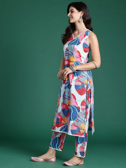 Dhiyona IE Floral Printed Pure Cotton Kurta with Trousers