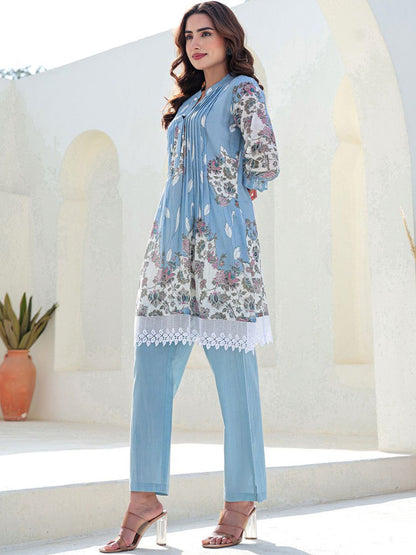 Dhiyona IE Floral Printed Pure Cotton Tunic With Trousers Co-Ords
