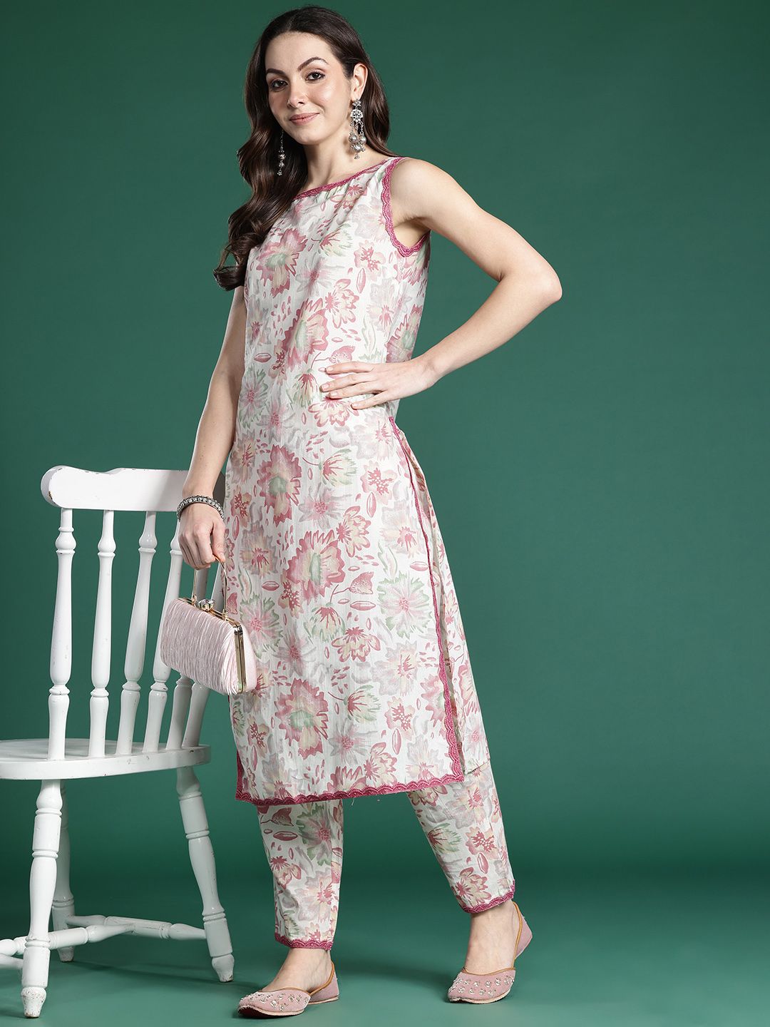 Dhiyona IE Floral Printed Pure Cotton Kurta with Trousers