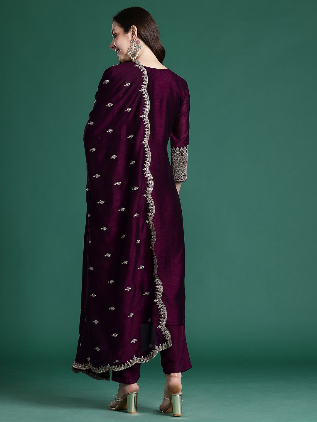 Ethnic Motifs Embroidered Sequinned Kurta with Trousers & With Dupatta