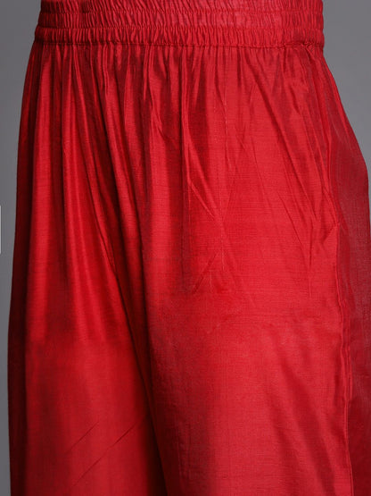 Dhiyona VA Women's Red Floral Embroidered Kurta with Trousers & With Dupatta
