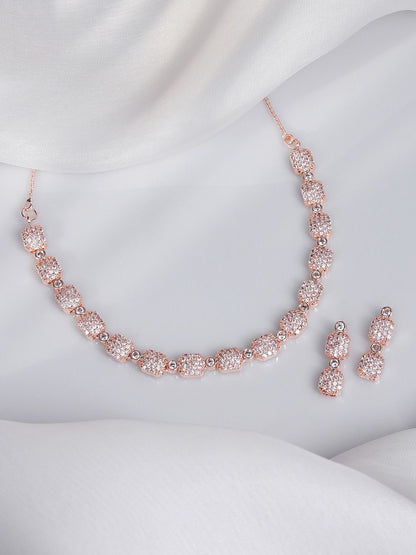 Dhiyona RJ Women's 22K Rose Gold Plated Pave AAA Cubic Zirconia Beaded Premiun Necklace Set