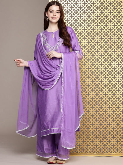 Dhiyona PD Women Floral Yoke Design Thread Work Jashn Kurta & Palazzos With Dupatta