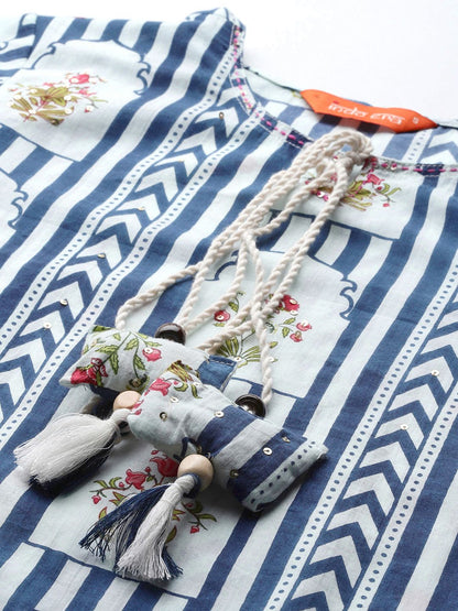 Dhiyona IE Ethnic Motifs Printed Sequinned Pure Cotton Kurta with Trousers & With Dupatta