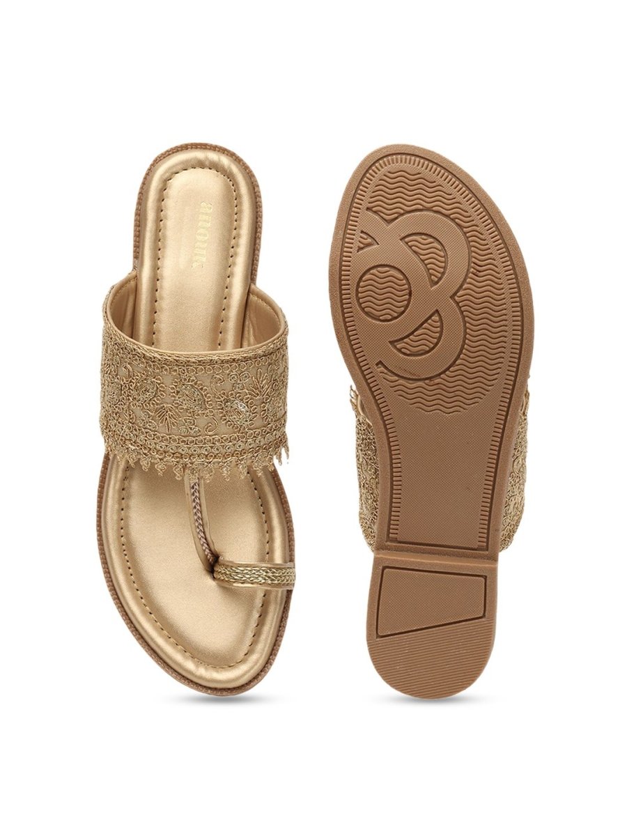 Dhiyona AK Gold-Toned Ethnic Embellished One Toe Flats