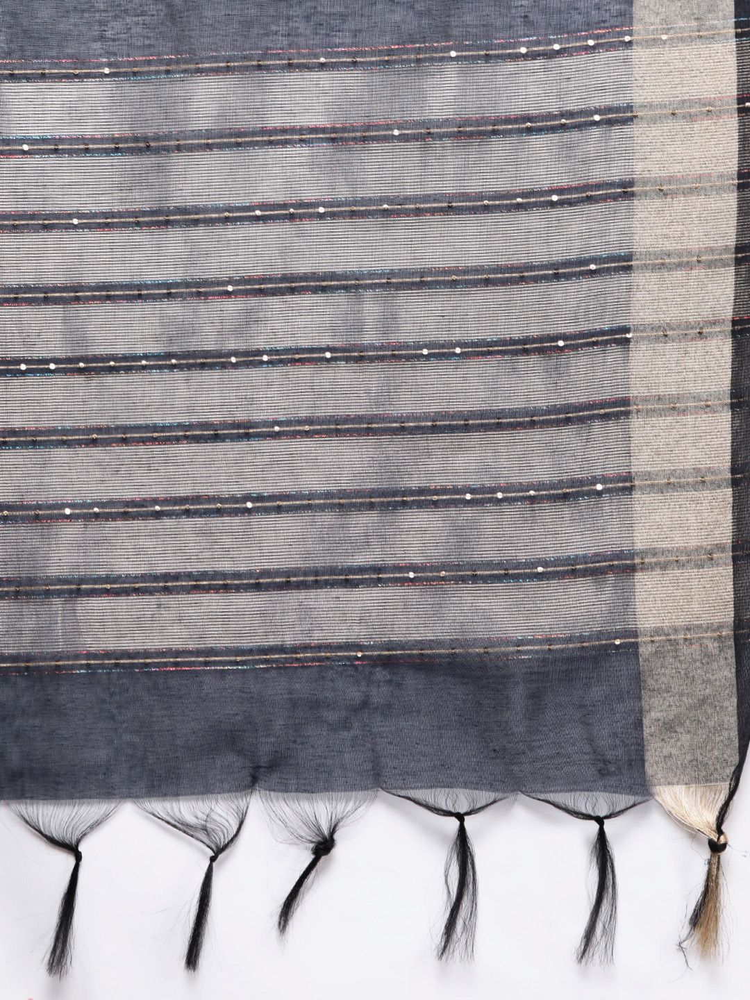 Women Navy Blue Ethnic Motifs Foil Print Sequinned Kurta with Palazzos & Dupatta