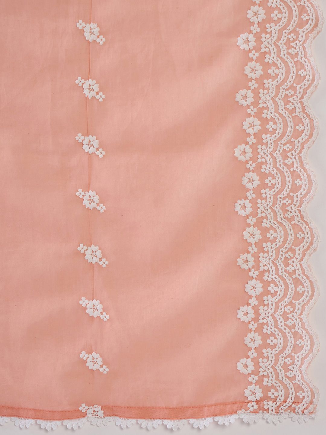 Floral Embroidered Notched Neck Cotton Straight Kurta with Trousers & Dupatta