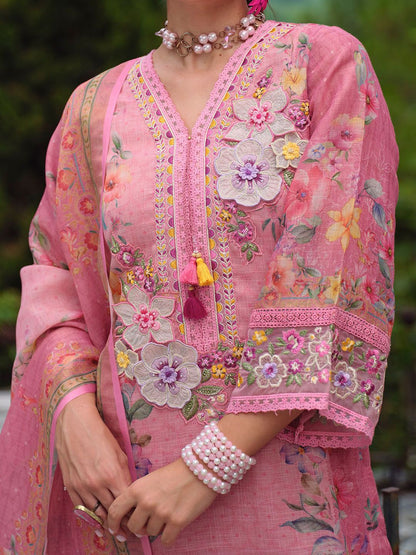 Women Floral Embroidered Beads and Stones Kurta with Trousers & With Dupatta