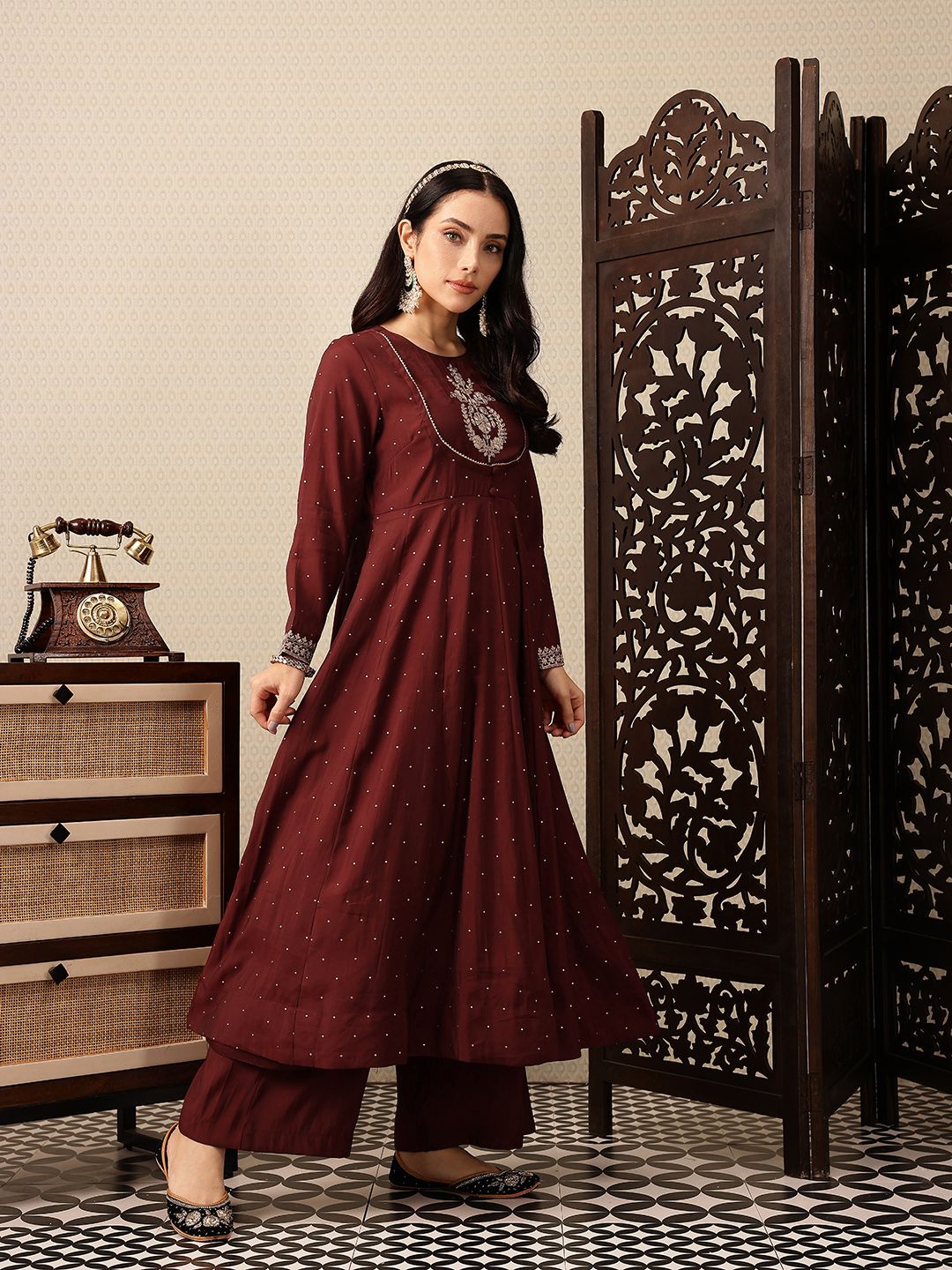 Dhiyona PD Women Embroidered Anarkali Jashn Kurta with Palazzos & Dupatta