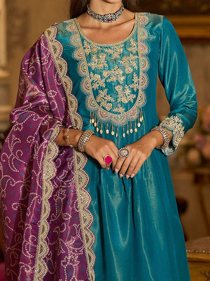 Women Ethnic Motifs Embroidered Regular A-Line Kurta with Trousers & Dupatta