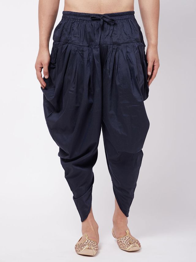 Men's Navy Blue Cotton Cotton Satin  Dhoti