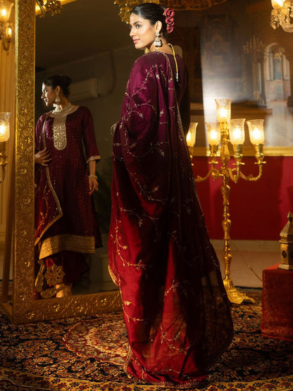 Women Ethnic Motifs Embroidered Regular Sequinned Kurta with Trousers & With Dupatta