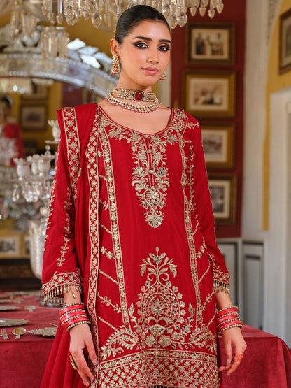 Adults-Women Woven Design Embroidered Kurta with Palazzos & Dupatta