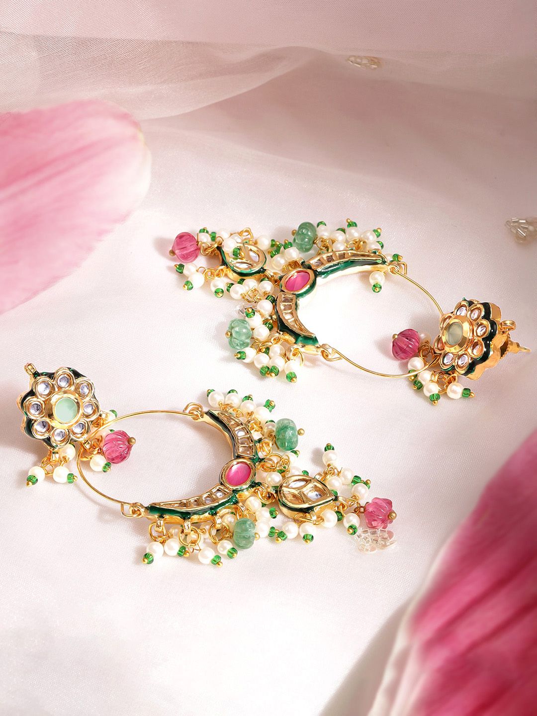 Dhiyona RJ Women's 22K Gold-Plated Multi-Color Stone & Kundan Studded Chandbali Earrings with Beads
