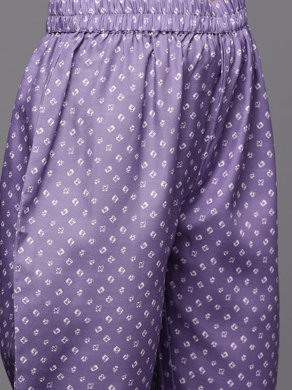 Dhiyona VA Women's Purple Bandhani Yoke Design Sequinned Kurta with Trousers & With Dupatta