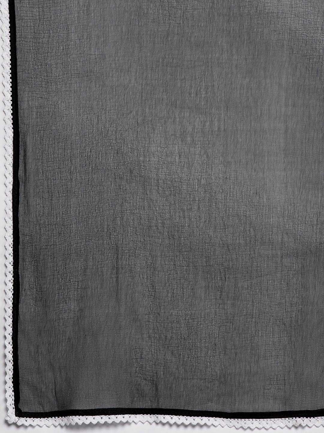 Dhiyona VA Women'sFloral Embroidered V-Neck Pure Cotton Straight Kurta with Trousers & Dupatta