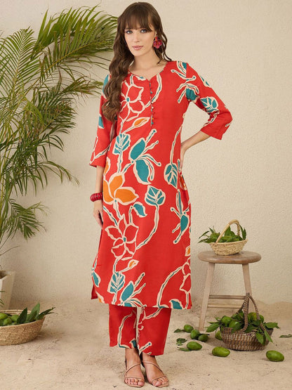 Dhiyona IE Printed Straight Tunic & Trousers Co-Ord Set