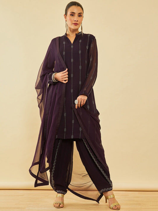 Dhiyona SO Women's Ethnic Motifs Regular Beads and Stones Kurta with Dhoti Pant & With Dupatta