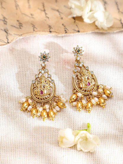 Dhiyona RJ Women's 22K Gold-Plated Pink Green & Cubic Zirconia Divine Lakshmi Temple Choker Set