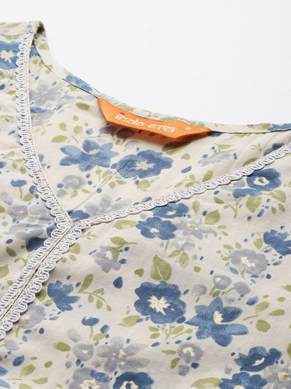 Dhiyona IE Floral Printed Empire Pure Cotton Kurta with Sharara & With Dupatta
