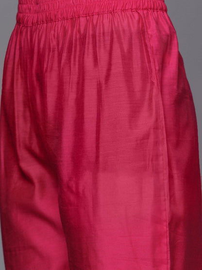 Dhiyona VA Women's Pink Embroidered Chanderi Silk Kurta with Trousers