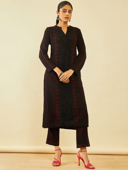 Dhiyona SO Women's Floral Woven Designed Regular Acrylic Kurta with Trousers