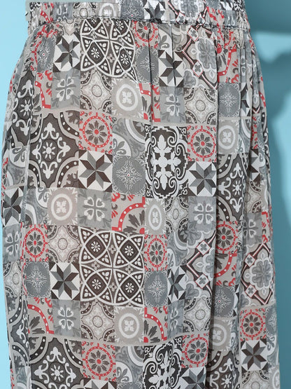 Dhiyona VA Women'sPrinted Silk Georgette Kurta with Trousers