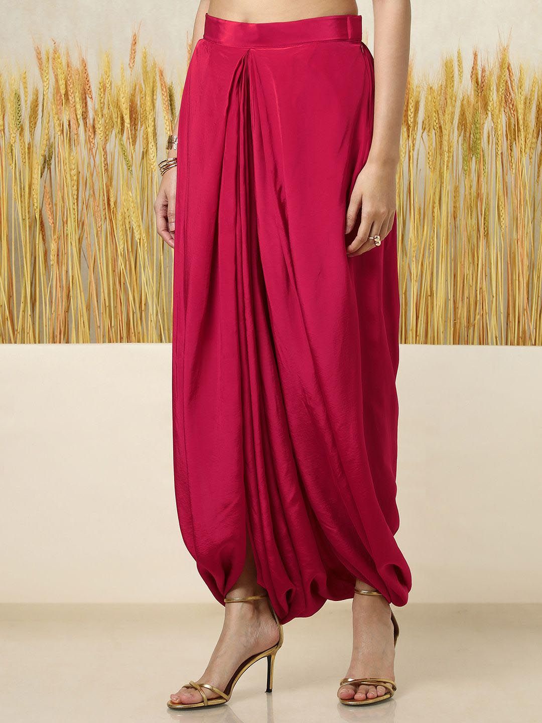 Dhiyona SO Women's Floral Yoke Design Layered Beads and Stones Top With Dhoti Pants & Inner