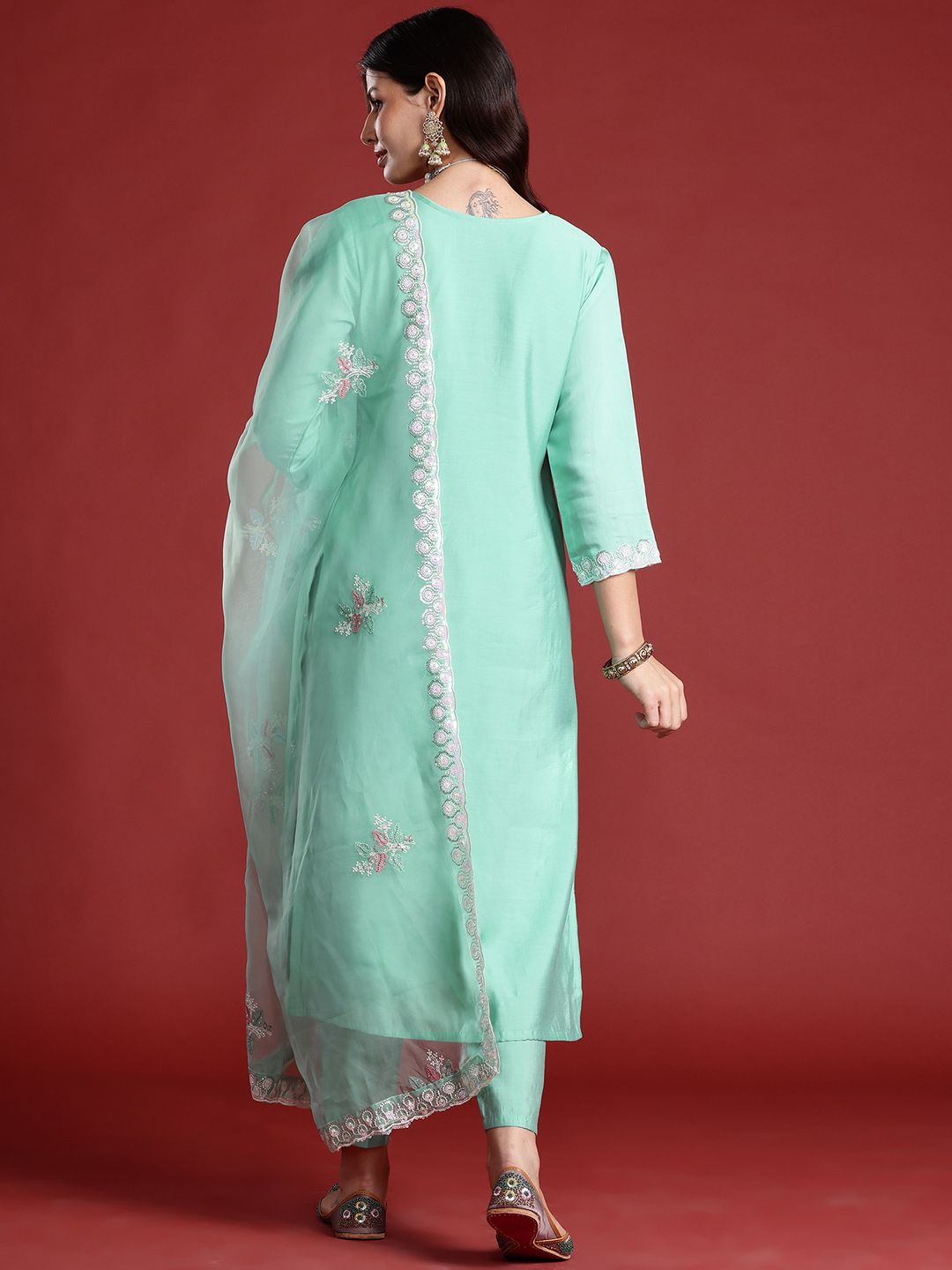 Ethnic Motifs Embroidered Kurta with Trousers & Dupatta