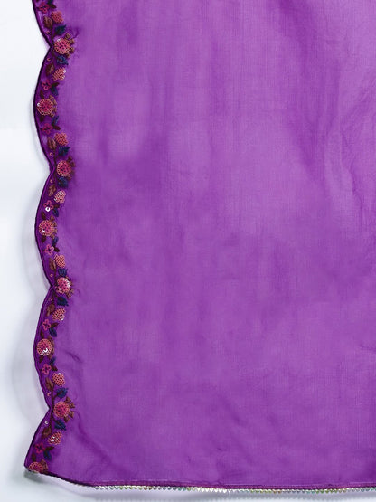 Dhiyona IE Floral Embroidered Sequinned Liva Kurta With Trousers & Dupatta