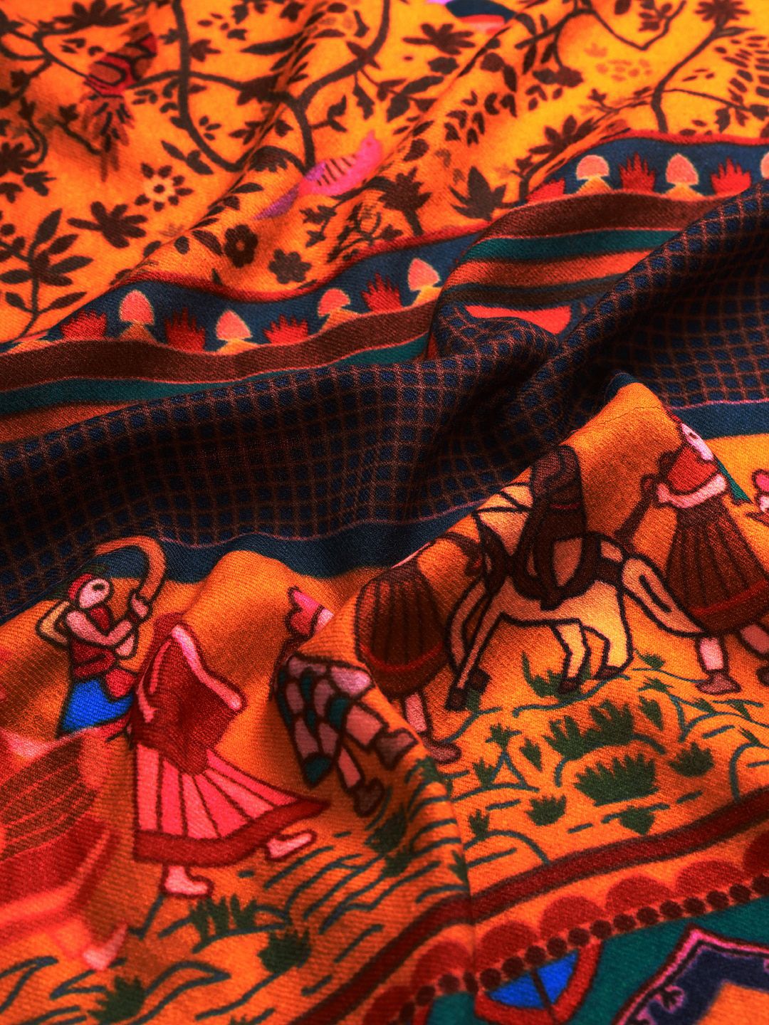 Dhiyona PA Women Yellow Printed Pure Wool Shawl