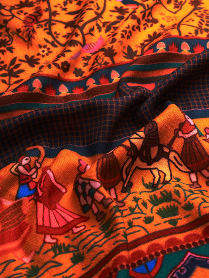 Dhiyona PA Women Yellow Printed Pure Wool Shawl