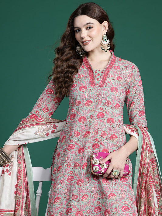 Dhiyona IE Floral Printed Pure Cotton Kurta with Salwar & With Dupatta