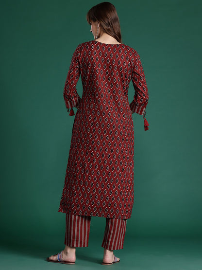 Dhiyona IE Ethnic Motifs Printed Pure Cotton Kurta with Trousers