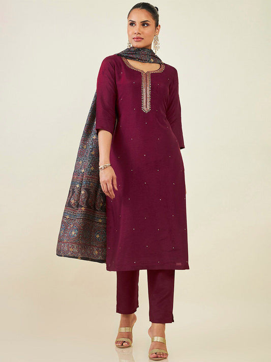 Dhiyona SO Women's Ethnic Motifs Embroidered Sequined Kurta with Trousers & Dupatta