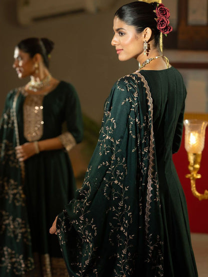 Ethnic Motifs Embroidered Regular Anarkali Kurta With Trousers & Dupatta