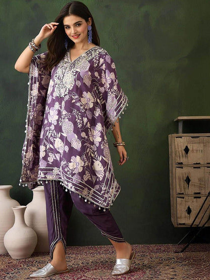 Dhiyona IS Women's Women Printed Kaftan Kurta with Dhoti Pant