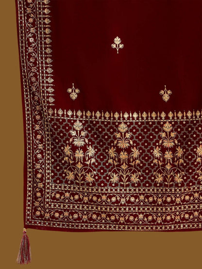 Dhiyona PD Women Embroidered Velvet Straight Kurta With Trousers And Dupatta