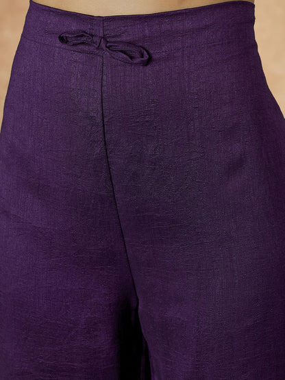 Dhiyona SN Women's Purple V- Neck Empire A-Line Kurta & Trousers With Dupatta