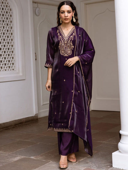 Women Ethnic Motifs Embroidered Regular Kurta with Trousers & With Dupatta