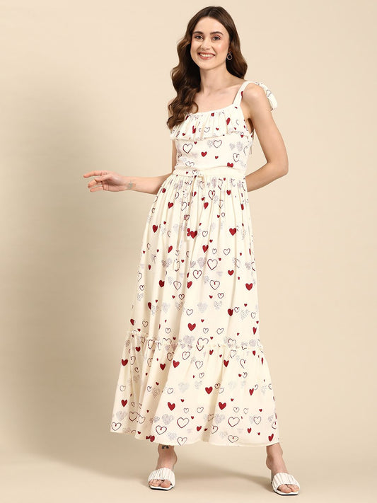 Dhiyona AY Women's Conversational Print Crepe A-Line Tiered Maxi Dress