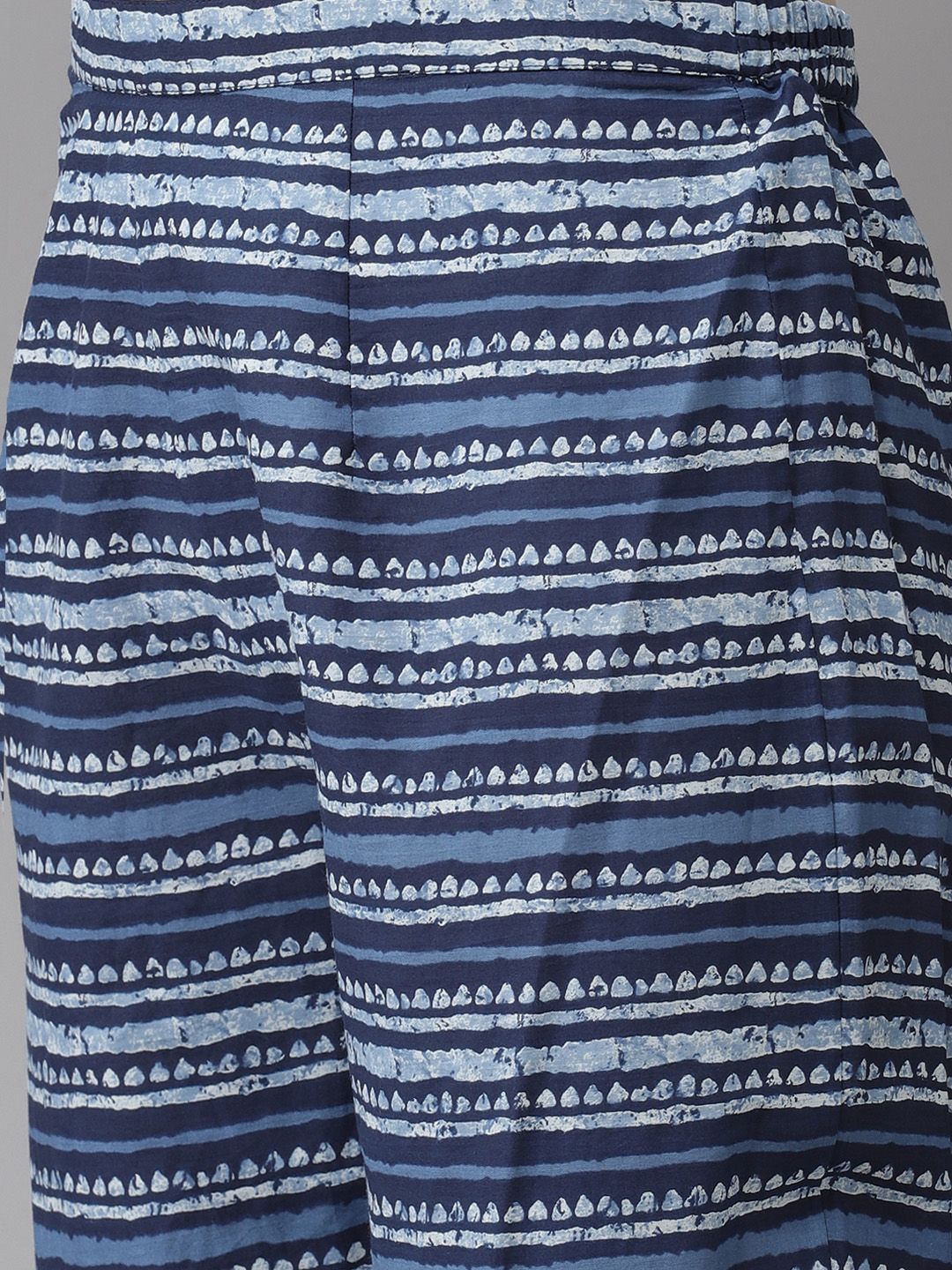 Blue & White Ethnic Print Gotta Patti A-line Kurta Trousers & Dupatta