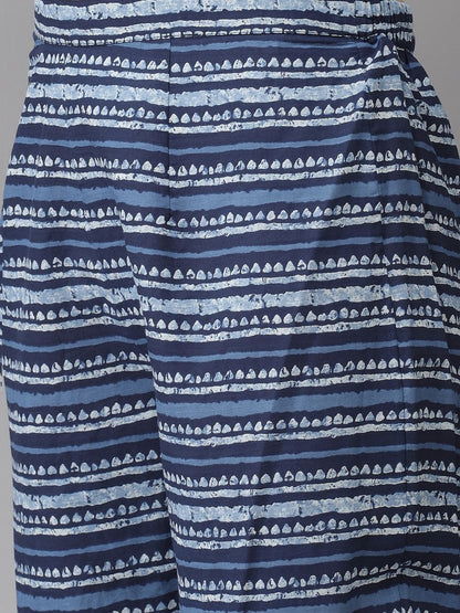 Blue & White Ethnic Print Gotta Patti A-line Kurta Trousers & Dupatta