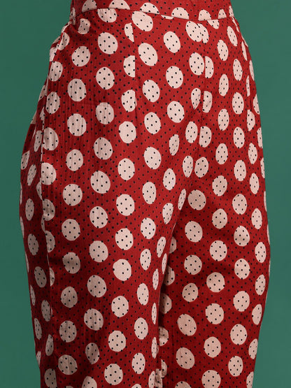 Dhiyona IE Women Printed Pleated Pure Cotton Kurta with Trousers