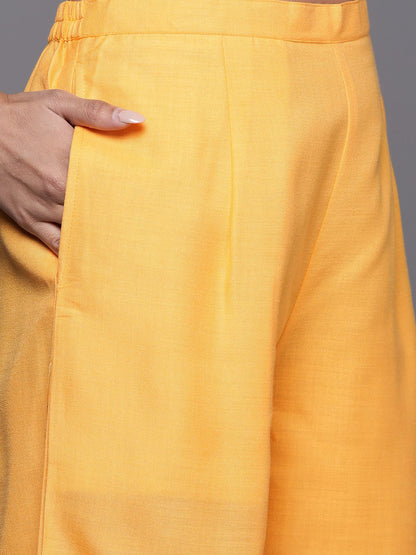 Dhiyona IE Women Yellow Floral Embroidered Kurta with Palazzos & Dupatta