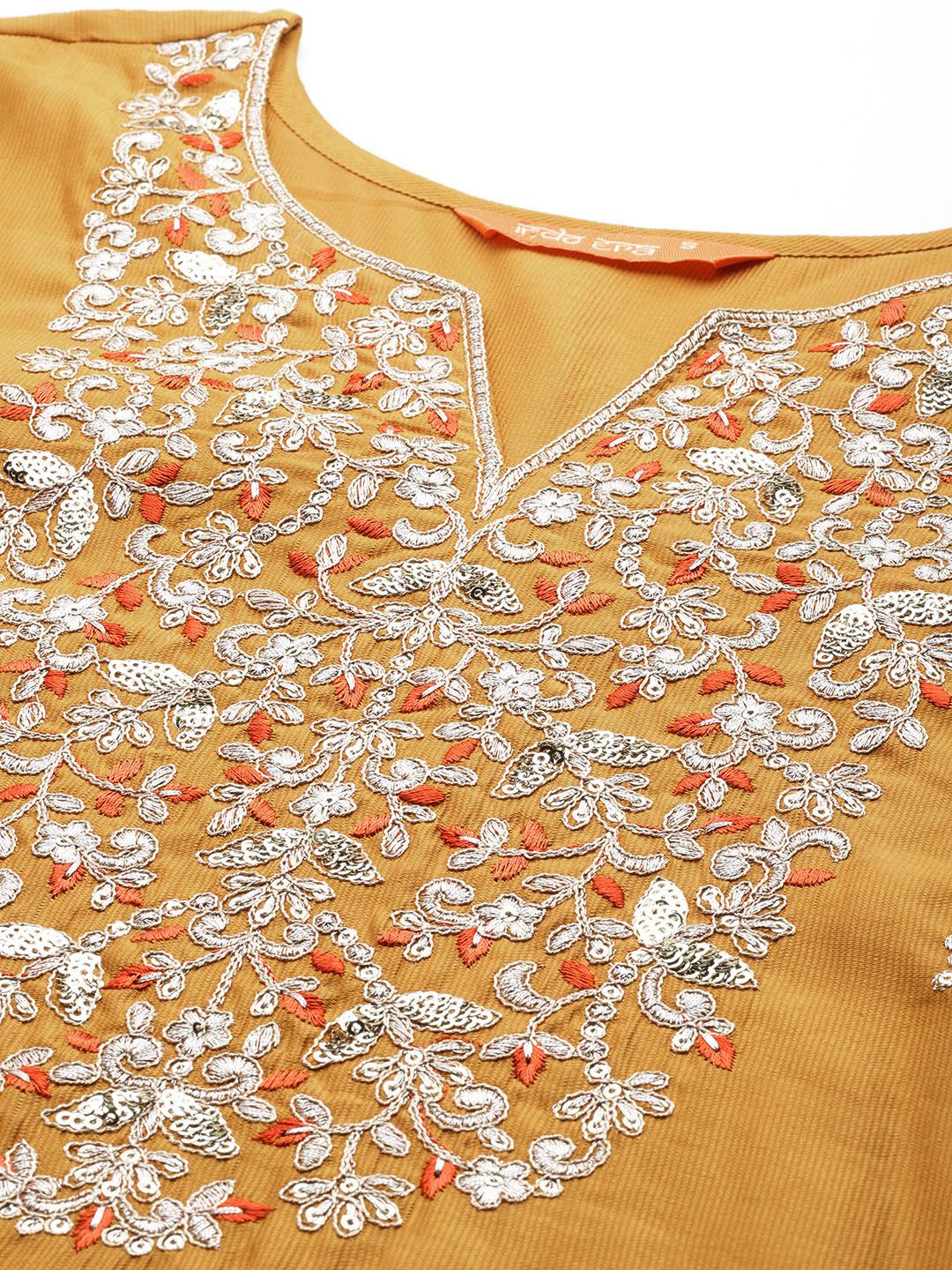 Dhiyona IE Floral Embroidered Sequinned Liva Kurta with Trousers & Dupatta